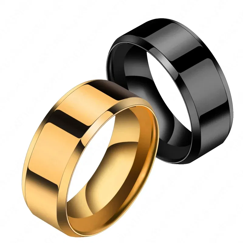 Main Stone Color: GRAY, Ring Size: 5 - Auxauxme 8mm Black Titanium Stainless Men Ring Simple Wedding Bands Rings Gift For Male Jewelry Size 5-13 Drop shipping