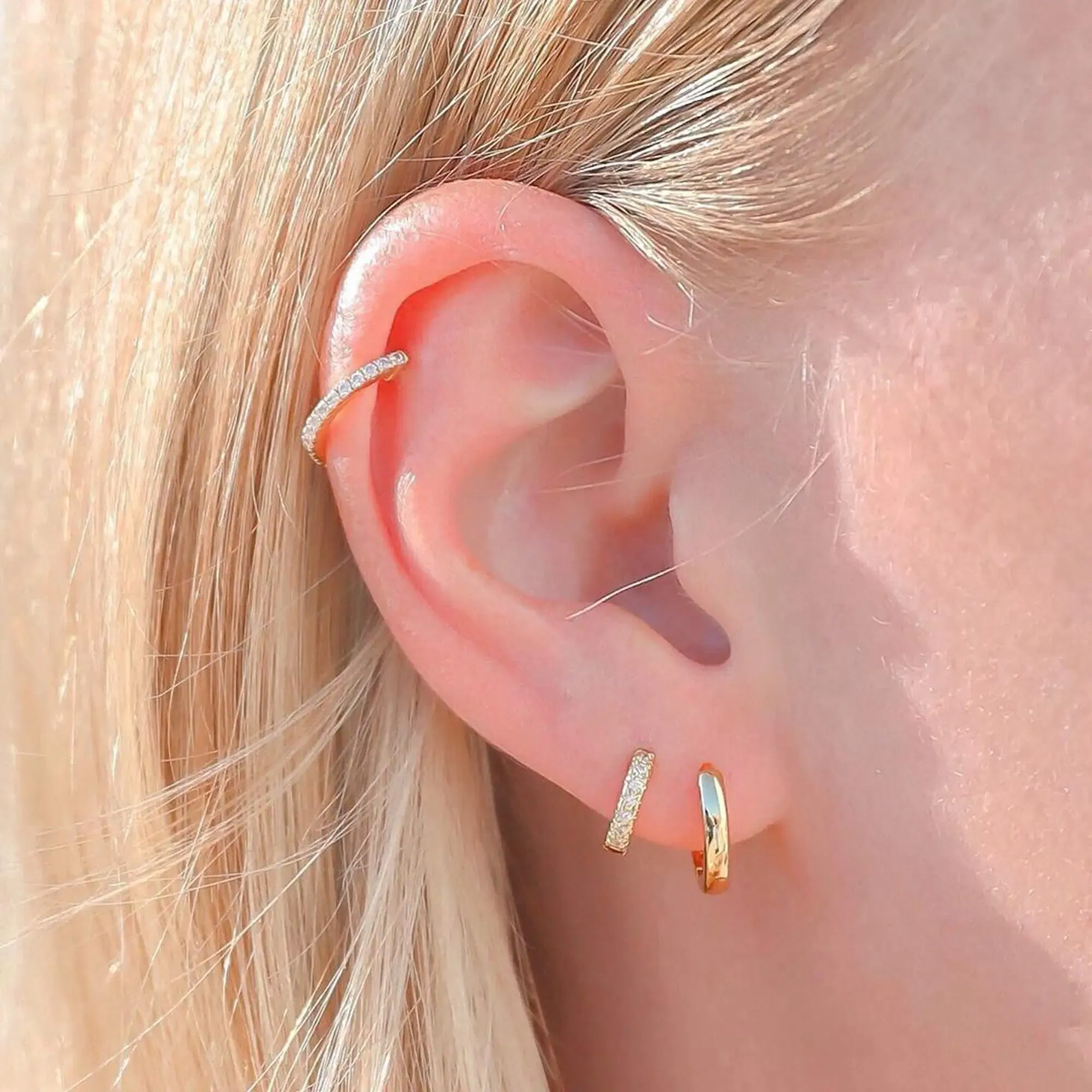 Metal Color: Rhodium Plated - Vonmoos New Women 3 Pairs Small Earrings Lady Classic 14K Gold Hoop Fashion Tiny Huggie Hoop Earrings Set Hypoallergenic Earring