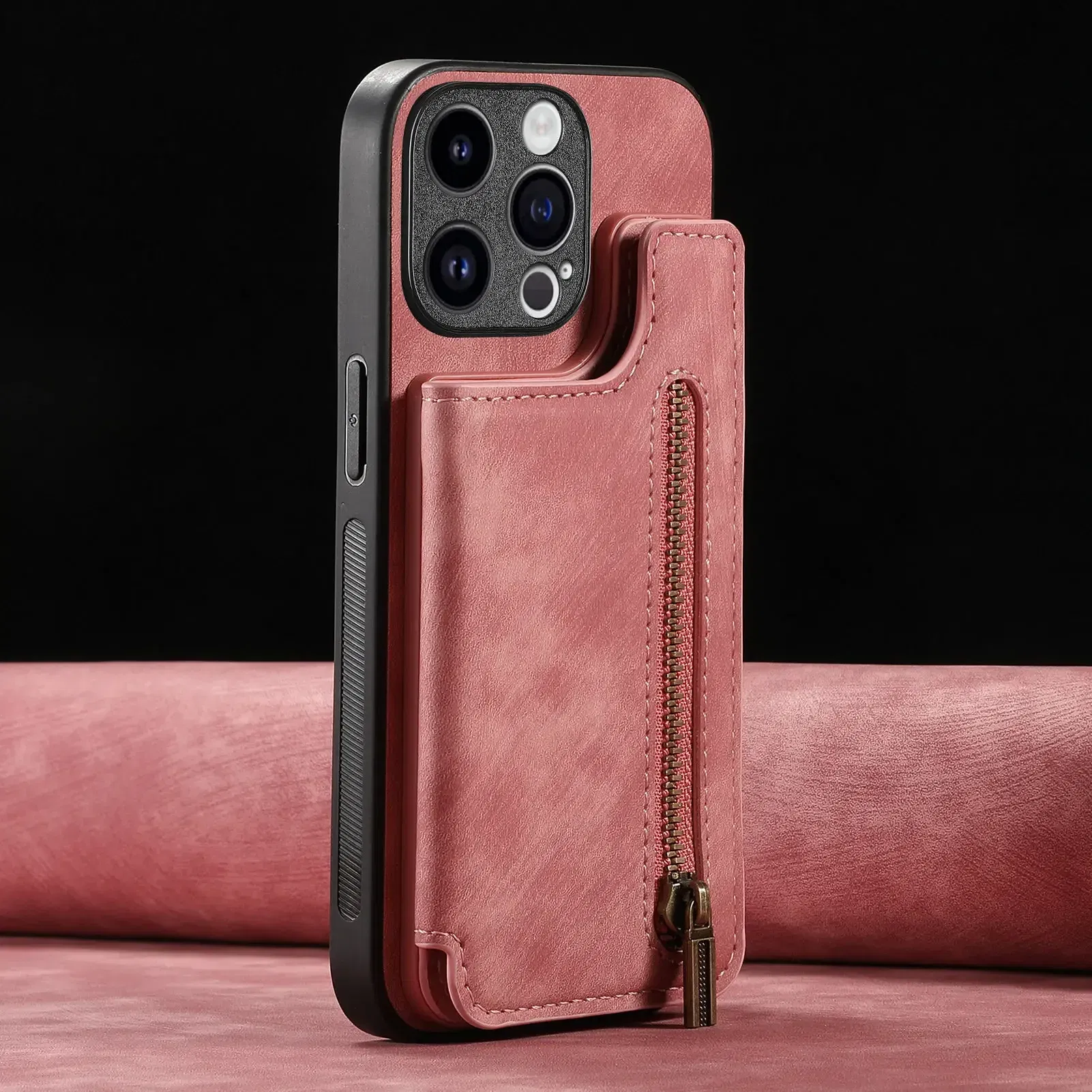 Color: Blue, Material: Genuine Leather - Leather Zipper Wallet with Card Holder Phone Case for IPhone 15 14 11 Pro Max 13 12 Mini X XR XS Max 8 7 Plus Shockproof Cover