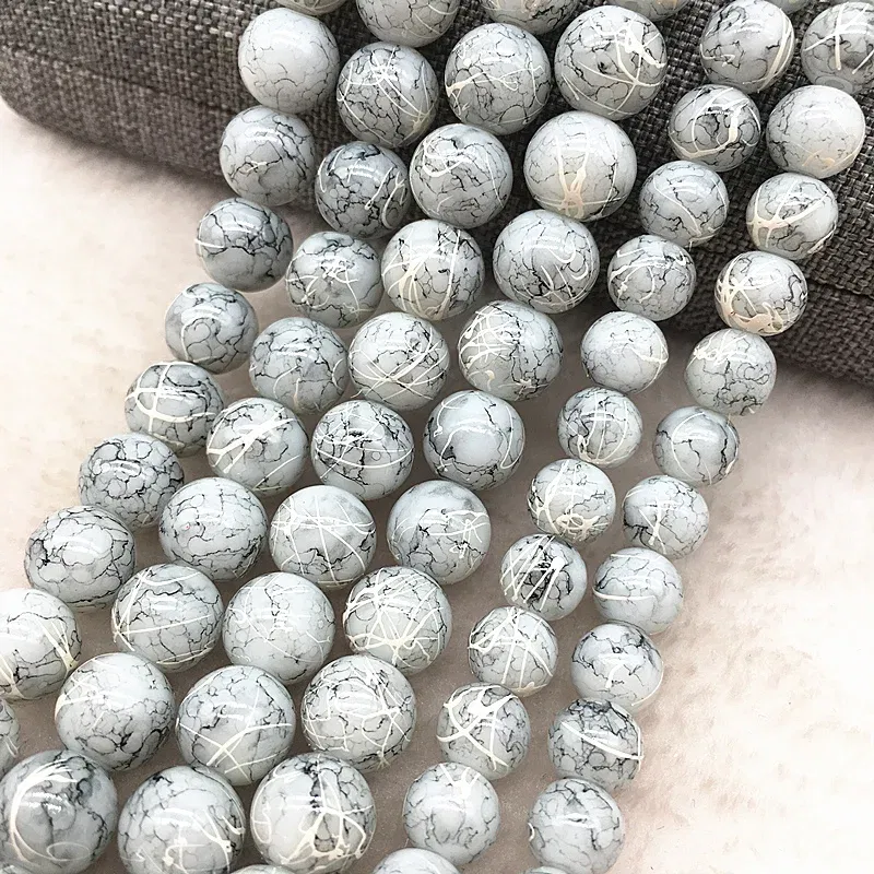 Color: Lemon yellow, Item Diameter: 7mm - Wholesale 4/6/8/10mm Glass Beads Round Loose Spacer Beads Pattern For Jewelry Making DIY Bracelet Necklace