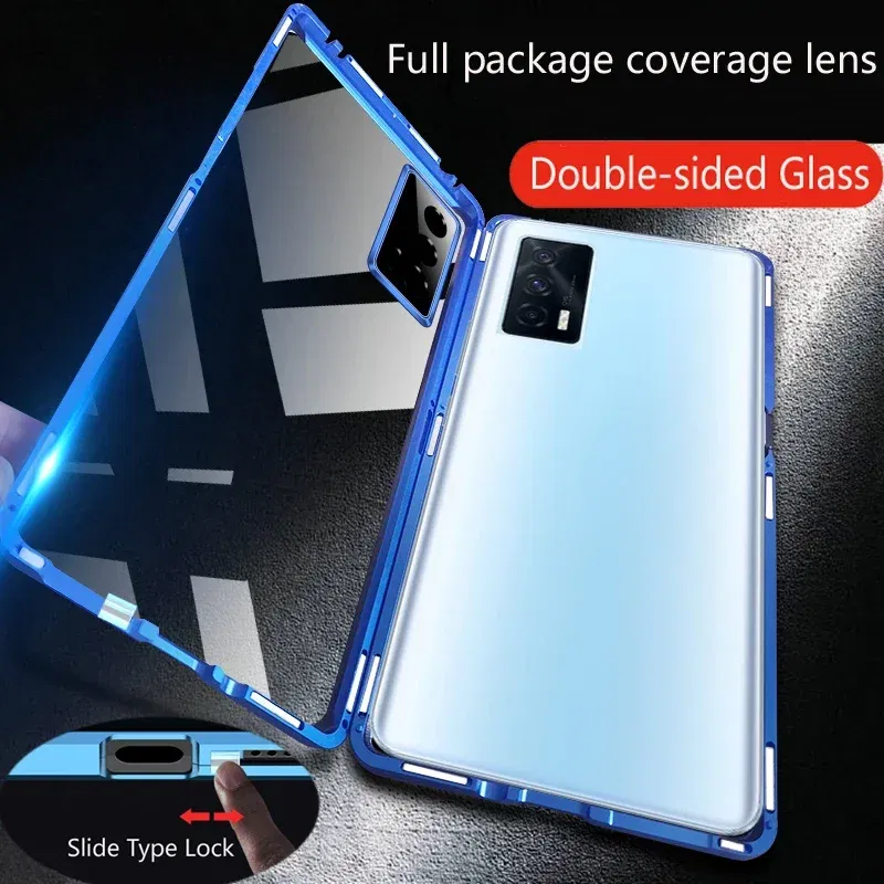 Color: Blue, Material: PVC - Double Sided Glass Magnetic Metal Snap Lock Phone Case For Honor Magic 4 5 Ultimate 6 Lite 7 Pro Lens Protection Cover Cases
