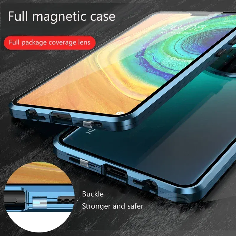 Color: Blue, Material: PVC - Double Sided Glass Magnetic Metal Snap Lock Phone Case For Honor Magic 4 5 Ultimate 6 Lite 7 Pro Lens Protection Cover Cases