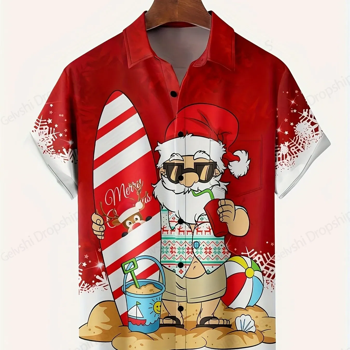 Color: Dark Grey, Size: M - Men's Retro Christmas Hawaiian Shirt Men Women Fashion Cartoon Santa Claus Shirts Short Sleeve Blouse Festive Holiday Top Elk
