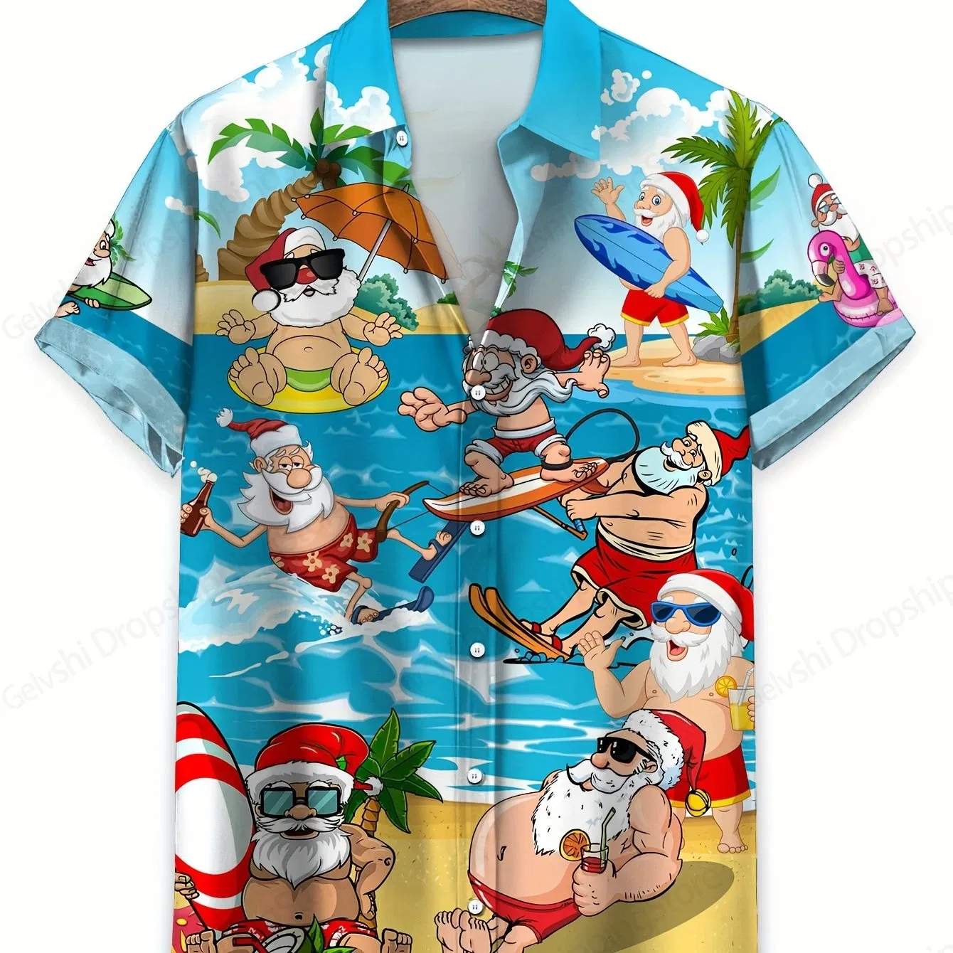 Color: Dark Grey, Size: M - Men's Retro Christmas Hawaiian Shirt Men Women Fashion Cartoon Santa Claus Shirts Short Sleeve Blouse Festive Holiday Top Elk