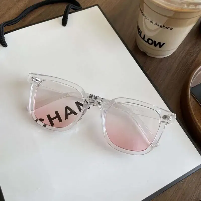 Color: WHITE, Ships From: CHINA - Powder Blusher Glasses Korean Oversized Gradual Pink Sunglasses Fashion Computer Goggle Women's Gift Blue Light Blocking Glasses