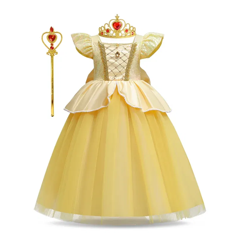 Color: MULTI, Kid Size: 9 - Disney Deluxe Elegant Rapunzel Princess Ball Gown Fancy Birthday Party Dress Cinderella Vestidos Costume Play Carnival Apparel