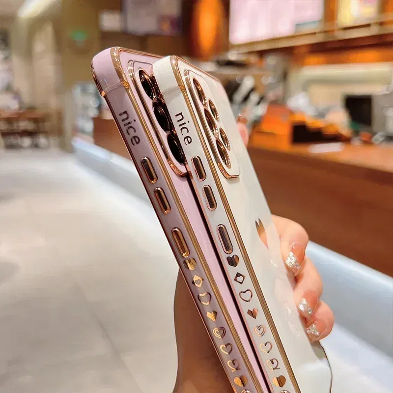 Color: MULTI, Compatible-Phone Models: For iPhone 16, Ships From: CHINA - Electroplating Side Love Heart Phone Case For Samsung Galaxy S25 Ultra S24 S23 S22 A16 A55 Protect Lens Shockproof Back Cover