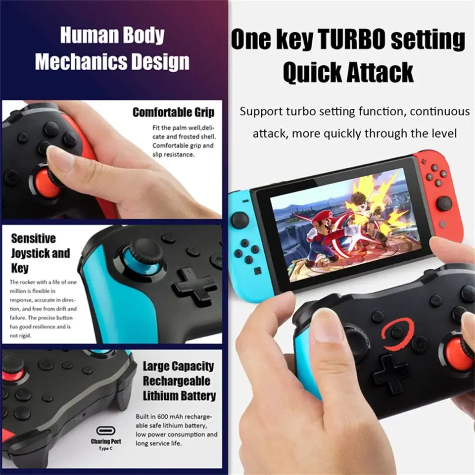 Color: WHITE - GAMINJA NS009 Bluetooth Game Controller Wireless Gamepad For Nintendo Switch Console PS3 PC Windows 7 10 Dual Vibration Joystick