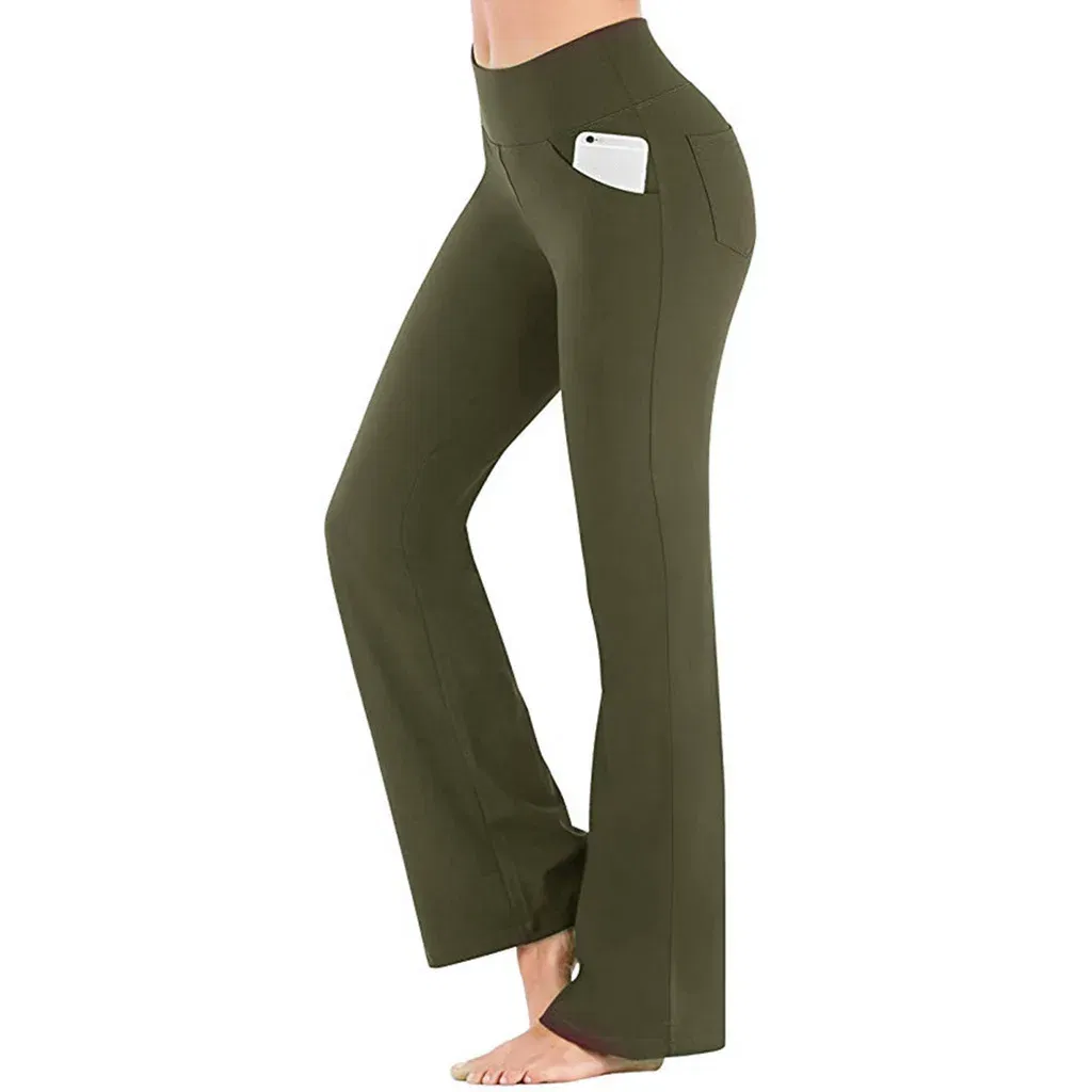 Color: army green, Size: L - Ogilvy Mather Solid Elegant Female Lady Women's Legs Pants Palazzo Flared Wide Killer High Waist OL Ladies Career Long Trousers