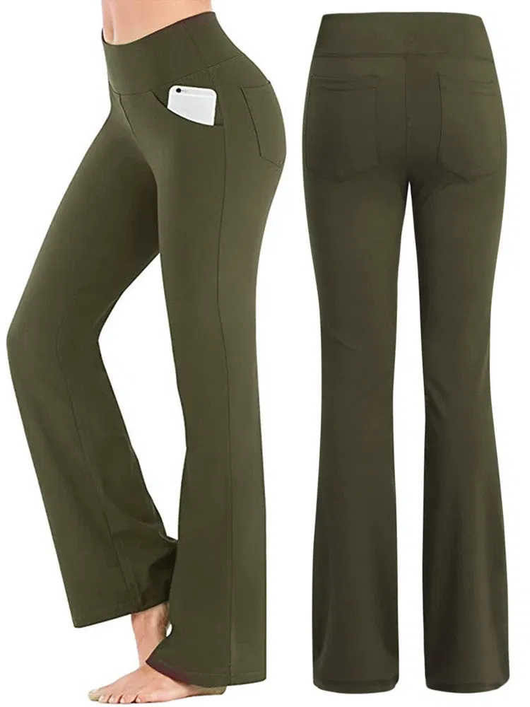Color: army green, Size: L - Ogilvy Mather Solid Elegant Female Lady Women's Legs Pants Palazzo Flared Wide Killer High Waist OL Ladies Career Long Trousers