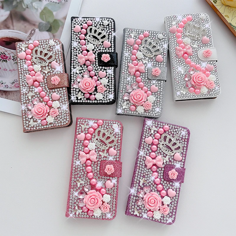 Color: Pink, Material: Artificial Leather - Wallet Glitter Case For Samsung Galaxy S24 FE S23 Ultra S22 Plus S21 S20 A13 A14 A15 A16 A53 A54 A55 A34 Flip Luxury Leather