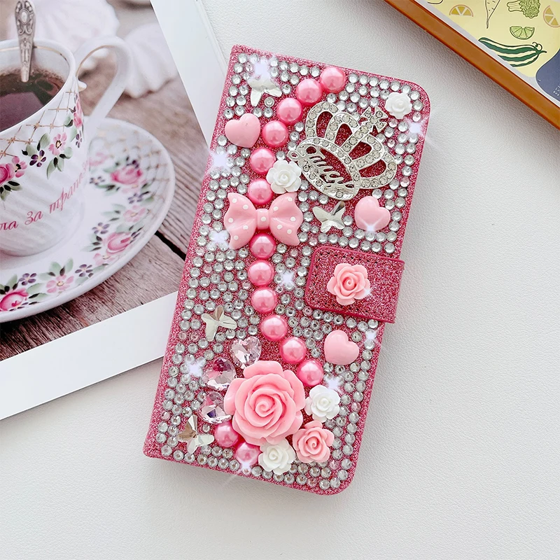 Color: Pink, Material: Artificial Leather - Wallet Glitter Case For Samsung Galaxy S24 FE S23 Ultra S22 Plus S21 S20 A13 A14 A15 A16 A53 A54 A55 A34 Flip Luxury Leather