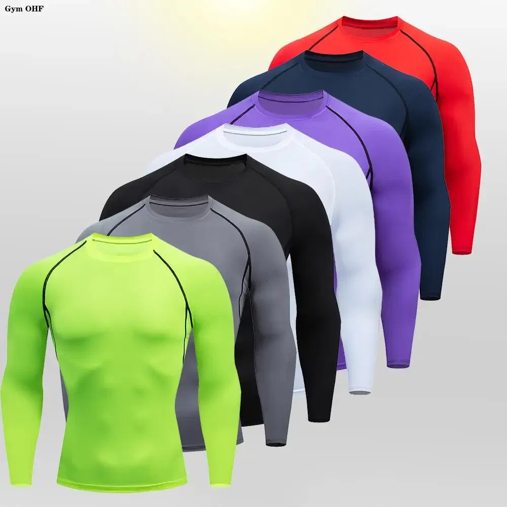 Color: Blue, Size: XXXL - Men Bodybuilding Sports T-Shirt Quick Dry Running Shirt Long Sleeve Compression Top Gym T Shirt Men Fitness Tight Rashgad