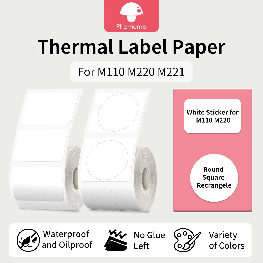 Color: Light Grey - Phomemo Label Maker Paper M110 Label Adhesive Paper White Waterproof Thermal Sticker for M110 M221 M200 M220 Portable Printer