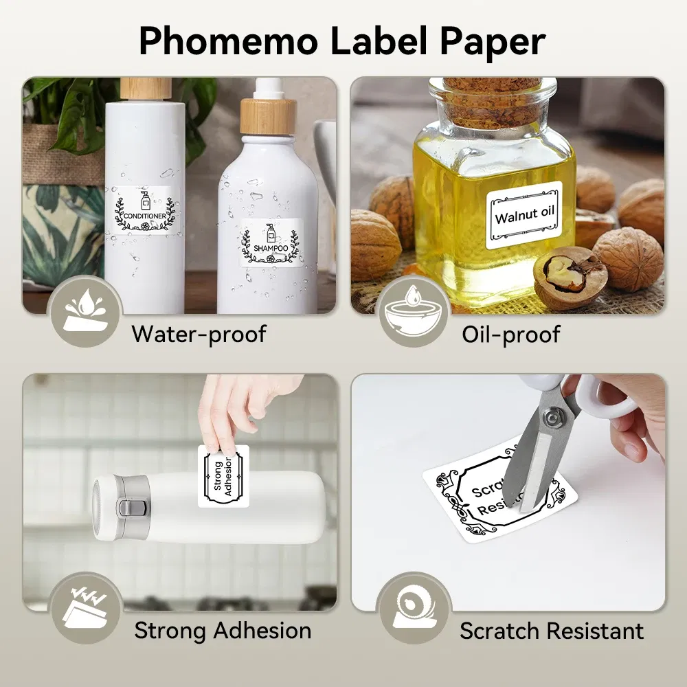 Color: Light Grey - Phomemo Label Maker Paper M110 Label Adhesive Paper White Waterproof Thermal Sticker for M110 M221 M200 M220 Portable Printer
