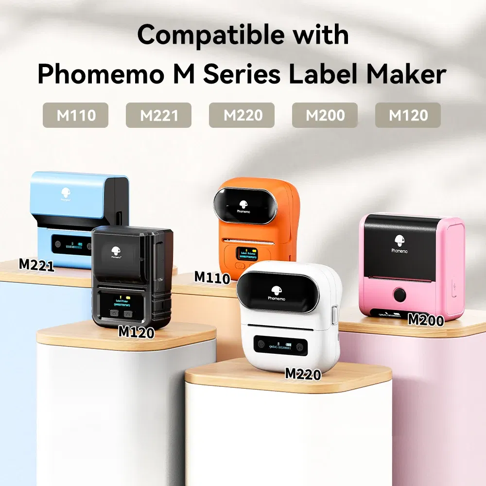 Color: Light Grey - Phomemo Label Maker Paper M110 Label Adhesive Paper White Waterproof Thermal Sticker for M110 M221 M200 M220 Portable Printer