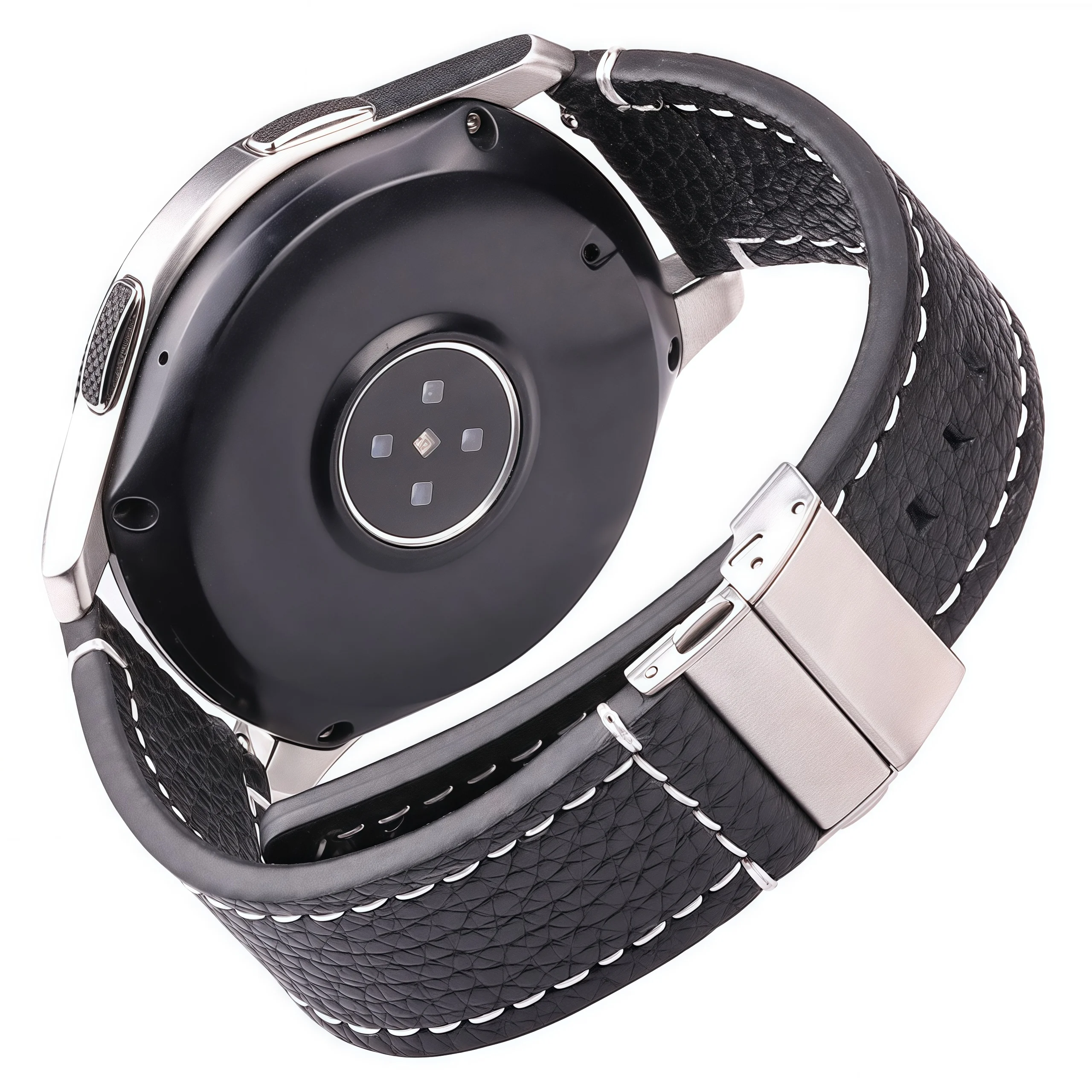 Band Color: BLACK WHITE, Band Width: 13mm - Soft Genuine Leather Smart Watch Band 18 20 22 24mm Women Men Cowhide Strap Brown Black Quick Release Watchband Bracelet
