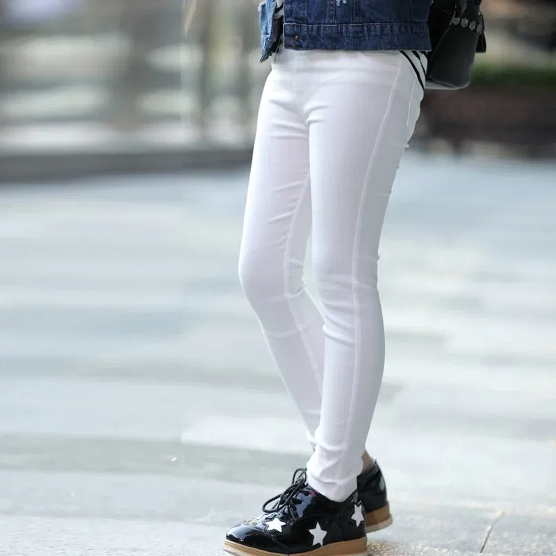 Color: Blue, Kid Size: 11 - 3-12-year-old girls pencil pants elastic baby Leggings 2024 new slim fit children's Leggings solid color imitation jeans