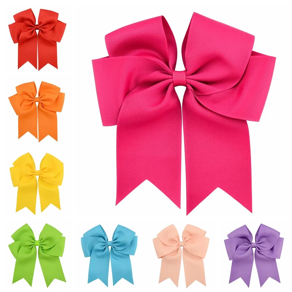 Color: Gold - 6 Inches Colorful Elegant Hair Bows With Clip Kids Girls Grosgrain Ribbon Hair Clip Hairgrips Headwear Baby Hair Accessories