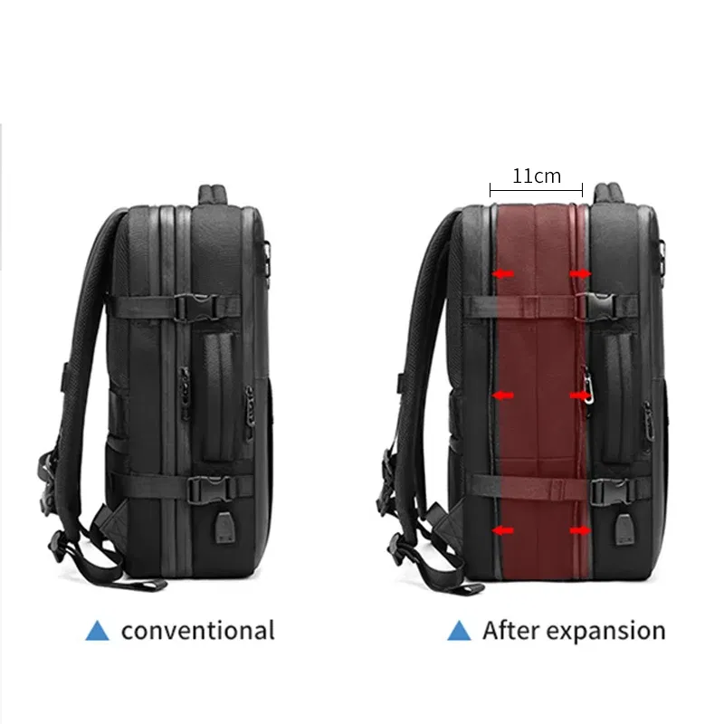 Color: Beige - Travel Men Expanded Laptop Backpack vacuum compression hiking Backpack USB charging Business Large Capacity Backpack For Pumps