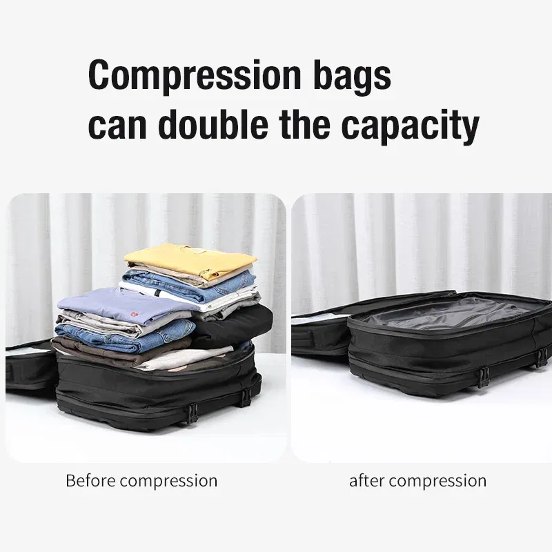 Color: Beige - Travel Men Expanded Laptop Backpack vacuum compression hiking Backpack USB charging Business Large Capacity Backpack For Pumps