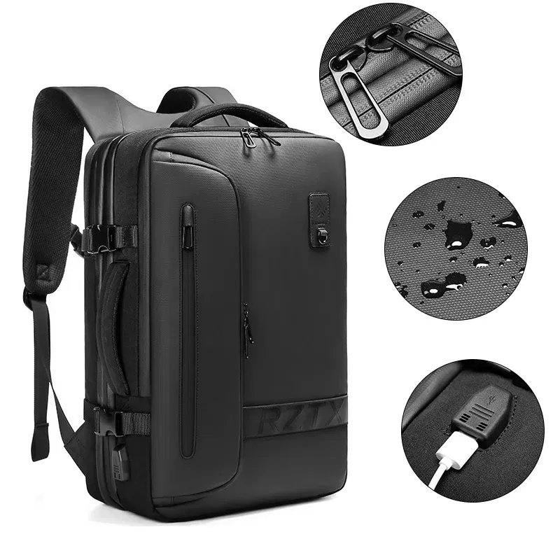 Color: Beige - Travel Men Expanded Laptop Backpack vacuum compression hiking Backpack USB charging Business Large Capacity Backpack For Pumps