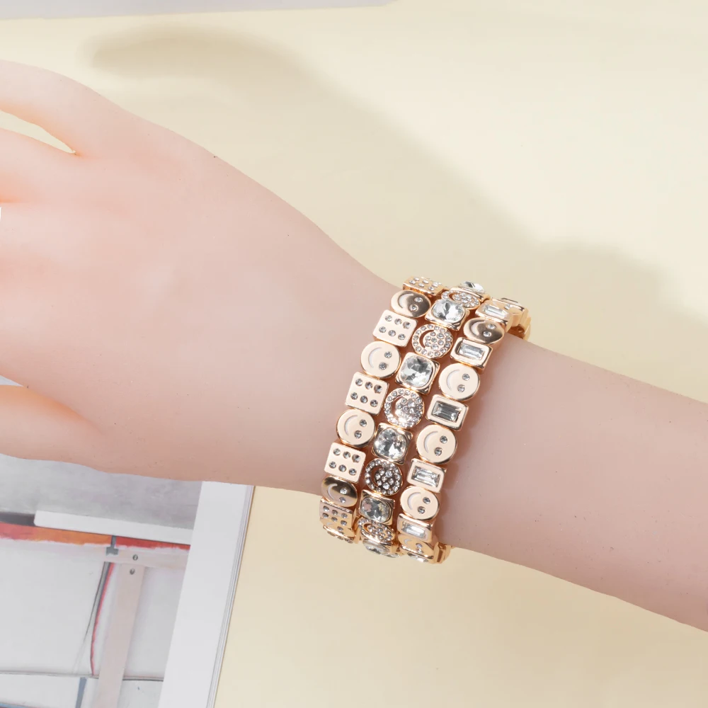 Metal Color: cubic zirconia, Ships From: CHINA, Diameter: 50-52mm - 2024 New Rhinestone Happy Bangle For Women Diamond Hand Accessory