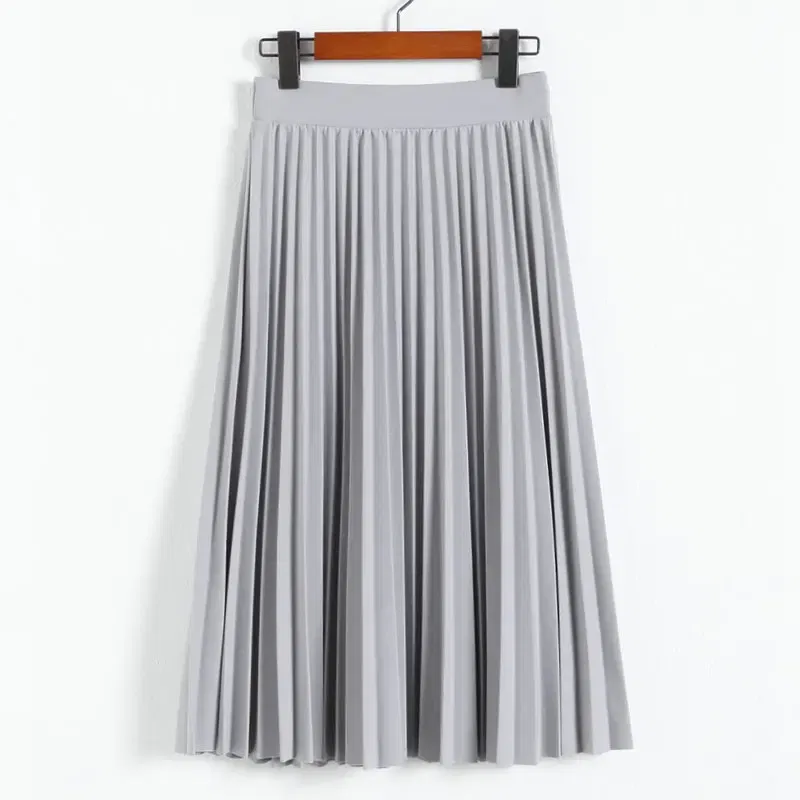 Color: Blue, Size: One Size - Spring and Autumn New Fashion Women's High Waist Pleated Solid Color Half Length Elastic Skirt Promotions Lady Black Pink