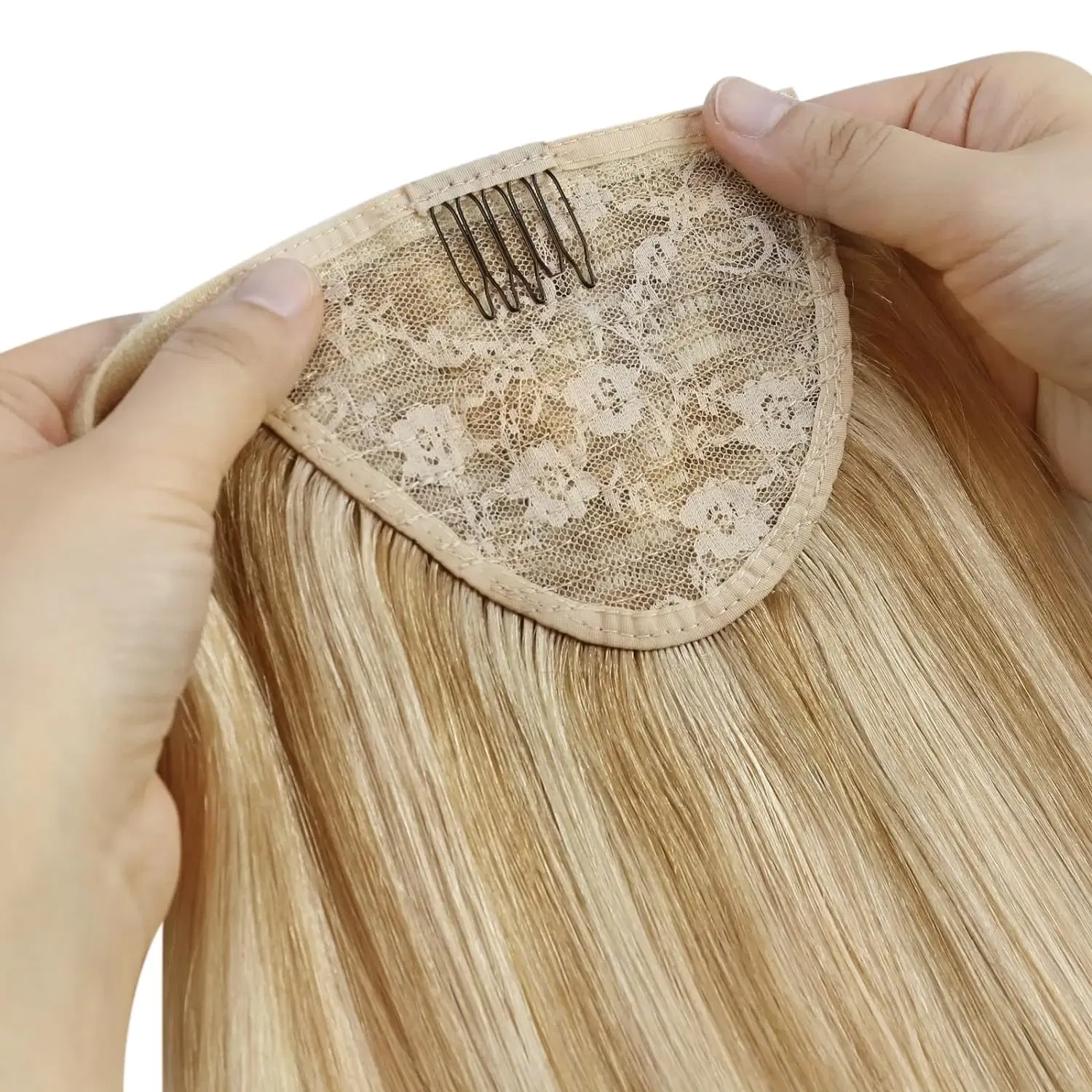 Color: T1B/Red, Life Span: 6 Months With Proper Care, Stretched Length: 14inches - VeSunny Human Hair Ponytail Light Blonde Mix Golden Blonde Real Hair Ponytail Extension Highlights Blonde Ponytail Hair 80g