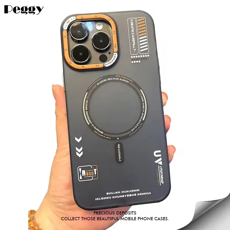 Color: Beige, Material: POLYESTER - Matte Magnetic Phone Case For iPhone 12 13 14 15 16 Pro Max Megsafe Wireless Charge Frosted Back Metal Lens Frame Buttons Cover