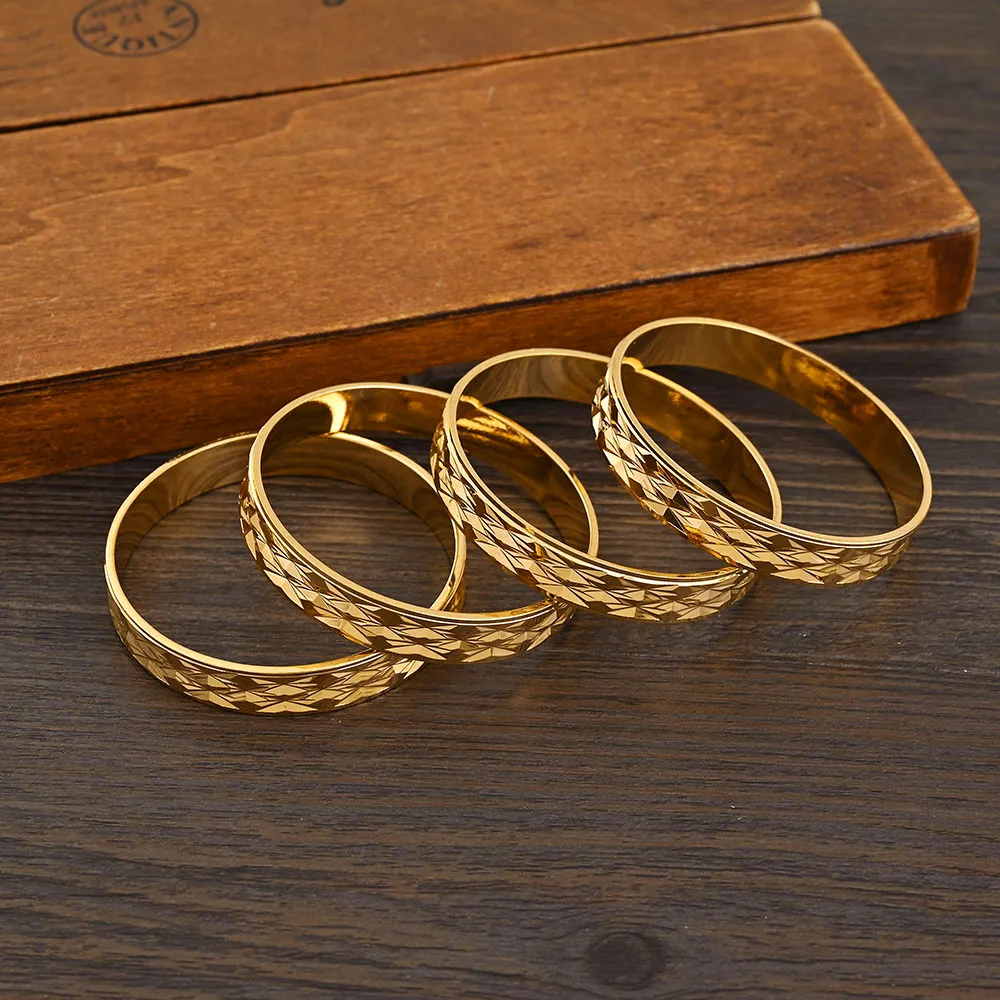 Metal Color: Gold-color - 4Pcs 18k 8mm Width 45MM 55MM 65MM 70MM Dubai Baby Cute Bangles For Girl Jewelry Gold Color Bangles Girls Birthday Jewelry Gifts