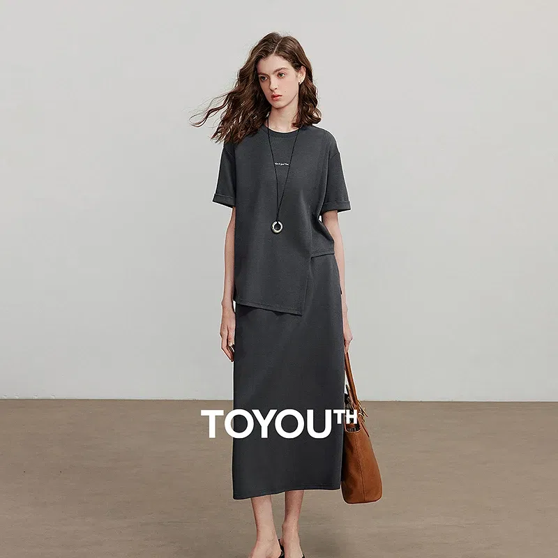 TOYOUTH Women Two Piece Set 2025 Summer New Short Tops  Straight Skirt 8520025
