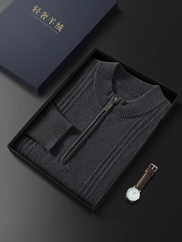 Color: Khaki, Size: L - Men's Sweater Pullover Autumn Winter Sweater Warm Clothing 100% Cashmere Business Long Sleeve Classic Quality Mock Neck Knit Top