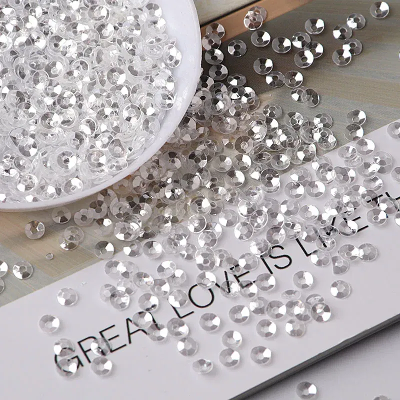 Color: Laser Bright - 10g/pack 3mm Cup PVC Round Transparent Crystal Loose Sequins Sewing Wedding Craft Women Kids DIY Garment Nail Accessories