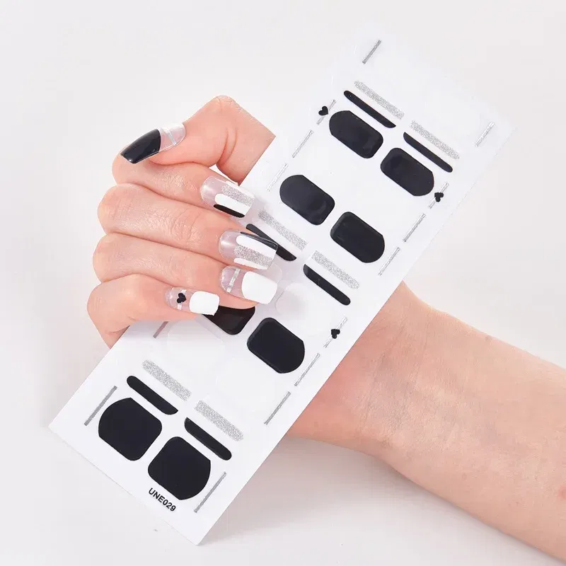 Color: Blue White - 22 Tips/Sheet Solid Color And Striped Manicure Designer Nail Decals Nailart Sticker Full Beauty Nail Tape Manicure Self Adhesive