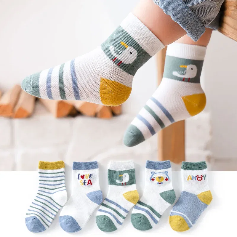 Color: Brown, Size: 7-9T - Baby Socks Summer Mesh Socks Childrens' Summer Socks Breathable Cotton Socks for Boys 5 Pairs/lot