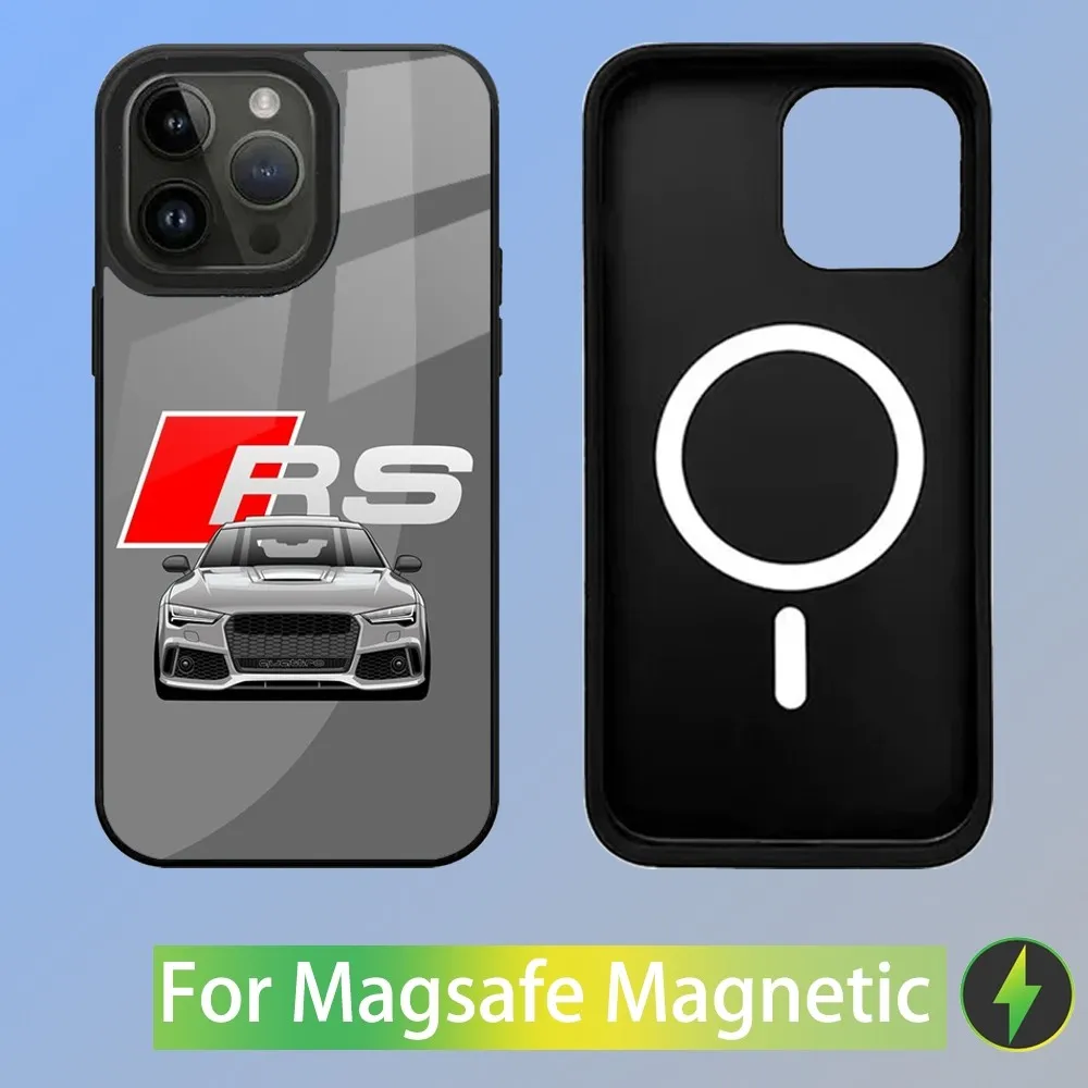 Color: GRAY, Material: Denim - R-S 6 7 sport car Phone Case For iPhone 16,15,14,13,12,11,Plus,Pro,Max Mini A-AudiS-S Magsafe Magnetic Wireless Charging