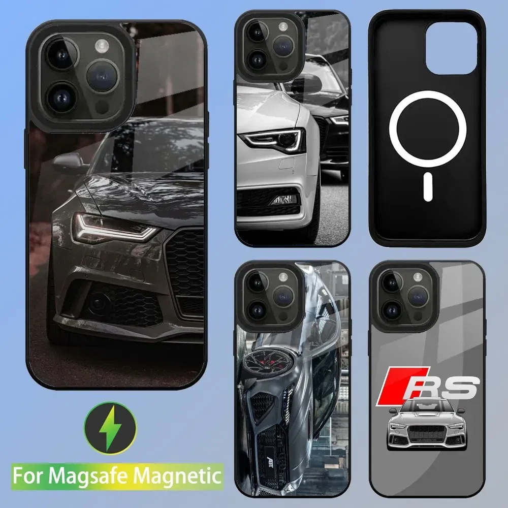 Color: GRAY, Material: Denim - R-S 6 7 sport car Phone Case For iPhone 16,15,14,13,12,11,Plus,Pro,Max Mini A-AudiS-S Magsafe Magnetic Wireless Charging