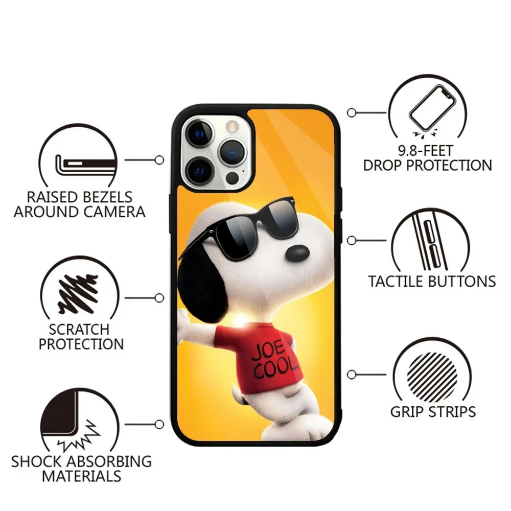 Color: Gold, Material: Genuine Leather - Anime Cartoon-S-Snoopy-s Phone Case For iPhone 16,15,14,13,12,11,Plus,Pro,Max,Mini Magsafe Magnetic Wireless Charging