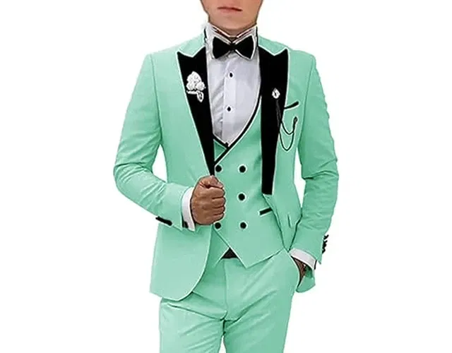 Color: army green, Size: L - Pink Prom Suit for Men  3 Piece Jacket Vest Pants Set   Peaked Lapel Blazer   Outfit Costume Birthday Party