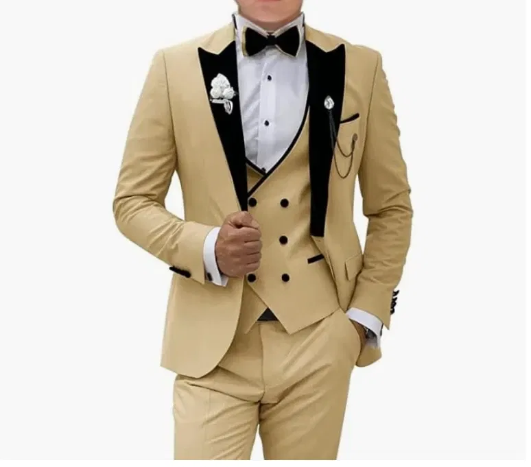 Color: army green, Size: L - Pink Prom Suit for Men  3 Piece Jacket Vest Pants Set   Peaked Lapel Blazer   Outfit Costume Birthday Party