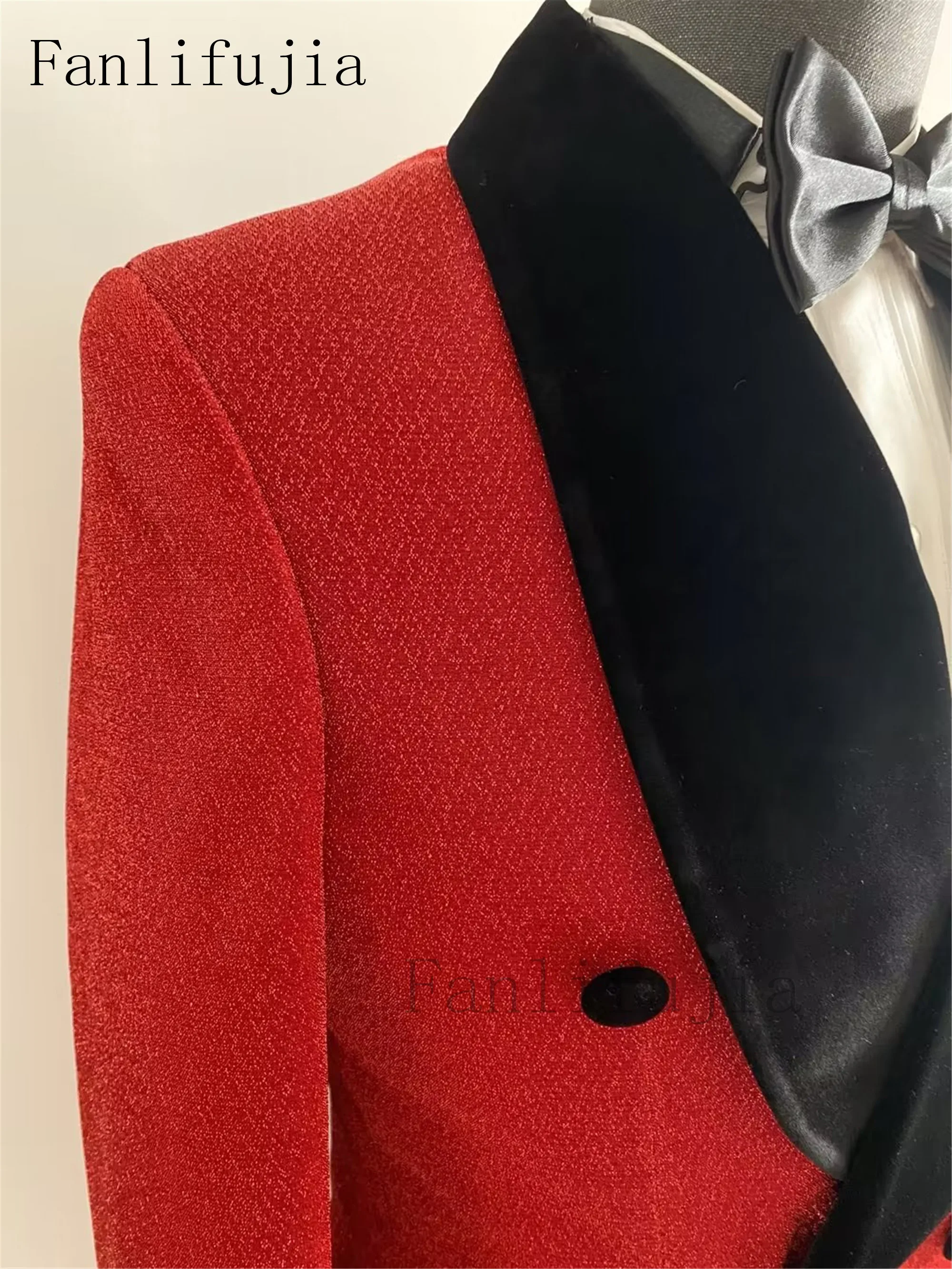 Color: Burgundy, Size: S - Fanlifujia Luxury Red Glitter Suits Men Groom Wedding Tuxedo Double Breasted Blazer Formal Evening Party Prom Dress 2 Pieces Set