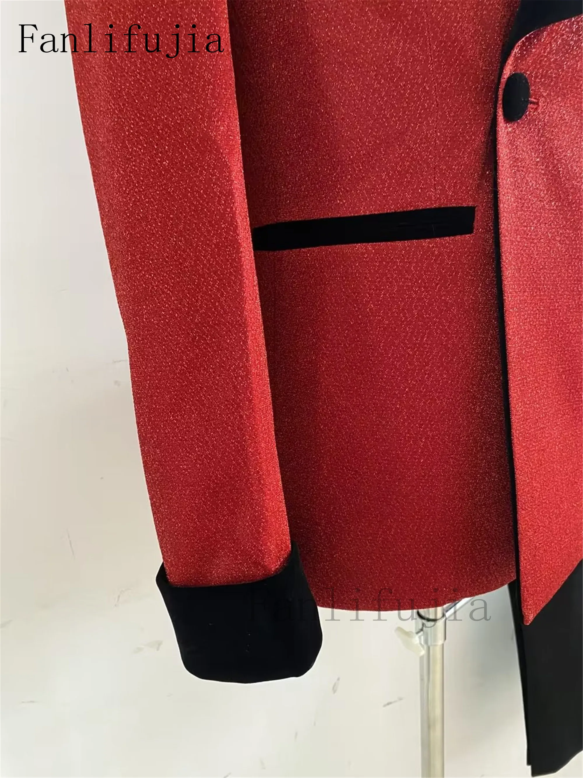 Color: Burgundy, Size: S - Fanlifujia Luxury Red Glitter Suits Men Groom Wedding Tuxedo Double Breasted Blazer Formal Evening Party Prom Dress 2 Pieces Set