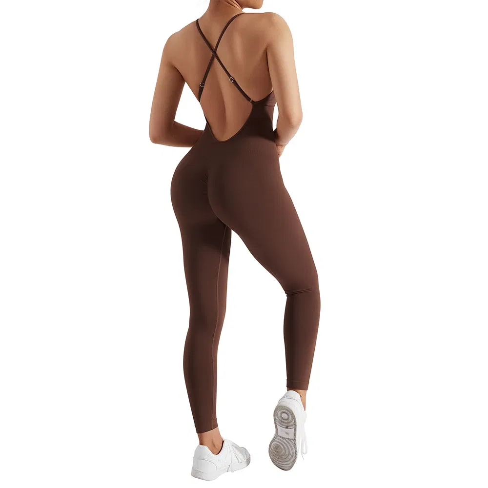 Color: Brick Red, Size: XL - Bodycon Jumpsuit Women Full Seasons Casual Fitness Sporty Playsuit Sleeveless Slim Activewear All In One Jumpsuit Clothing Lady