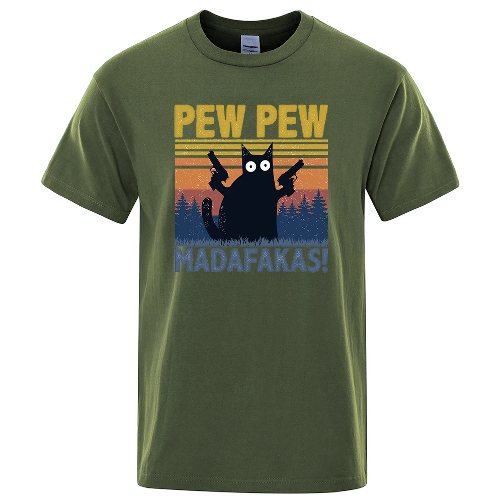 Color: GRAY, Size: XL - Pew Pew Madafakas Tshirt Men Short Sleeve Novelty Funny Cat T Shirt Cotton Oversize Tops Shirts Tee T-Shirt Crew Neck Streetwear