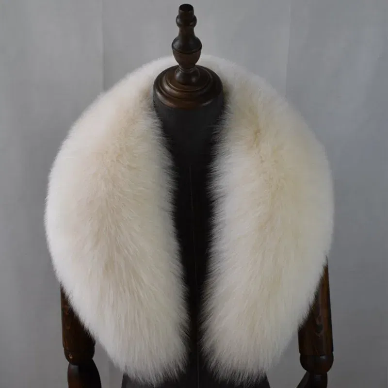 Color: GRAY, Size: L - Fox Fur Collar 100% Real Fox Fur Scarf Straight Collar Natural Fur Gray Collar  Large Size Neck Warmer Fur Scarf Shawls