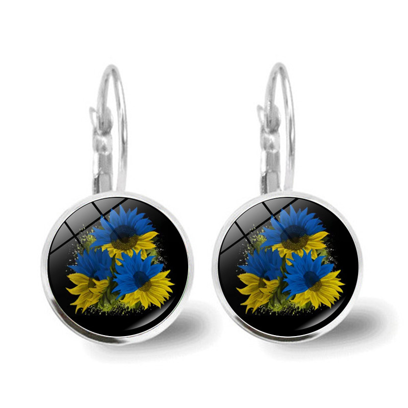 Metal Color: Dark green - Ukrainian Element Earrings Women's Simple and Versatile Yellow and Blue Sunflower Butterfly Earrings Earrings Temperament
