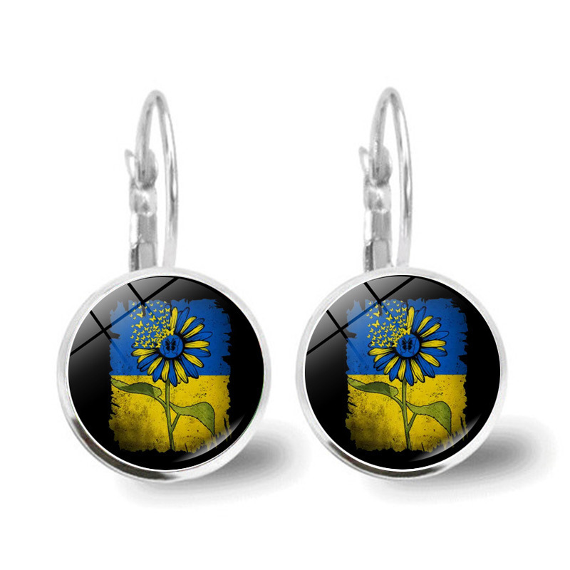 Metal Color: Dark green - Ukrainian Element Earrings Women's Simple and Versatile Yellow and Blue Sunflower Butterfly Earrings Earrings Temperament