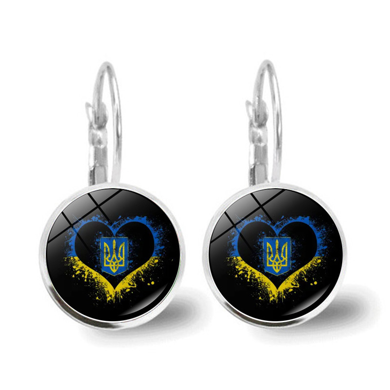 Metal Color: Dark green - Ukrainian Element Earrings Women's Simple and Versatile Yellow and Blue Sunflower Butterfly Earrings Earrings Temperament