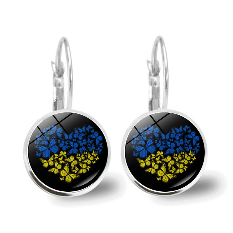 Metal Color: Dark green - Ukrainian Element Earrings Women's Simple and Versatile Yellow and Blue Sunflower Butterfly Earrings Earrings Temperament